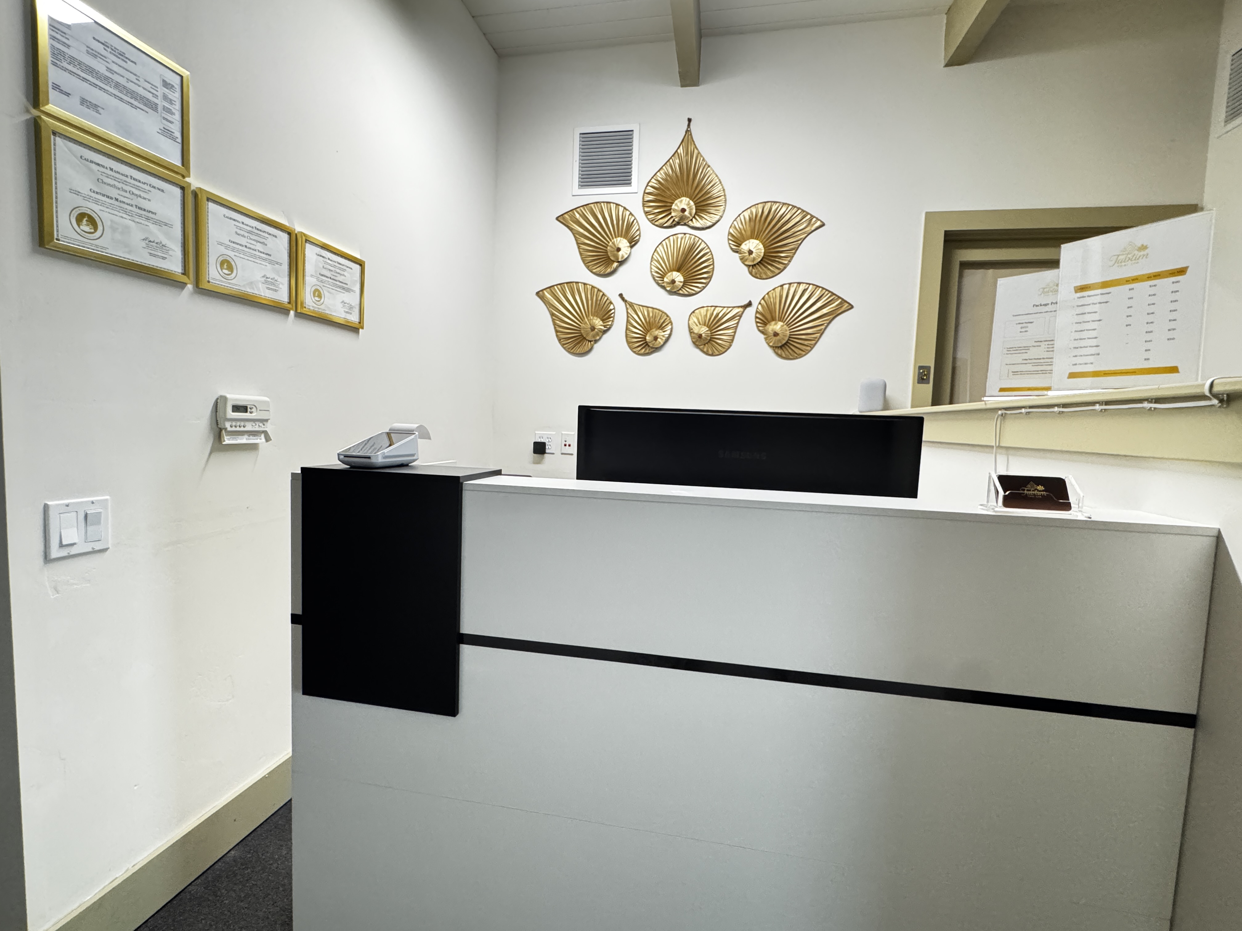 Professional front desk area for spa appointments and services