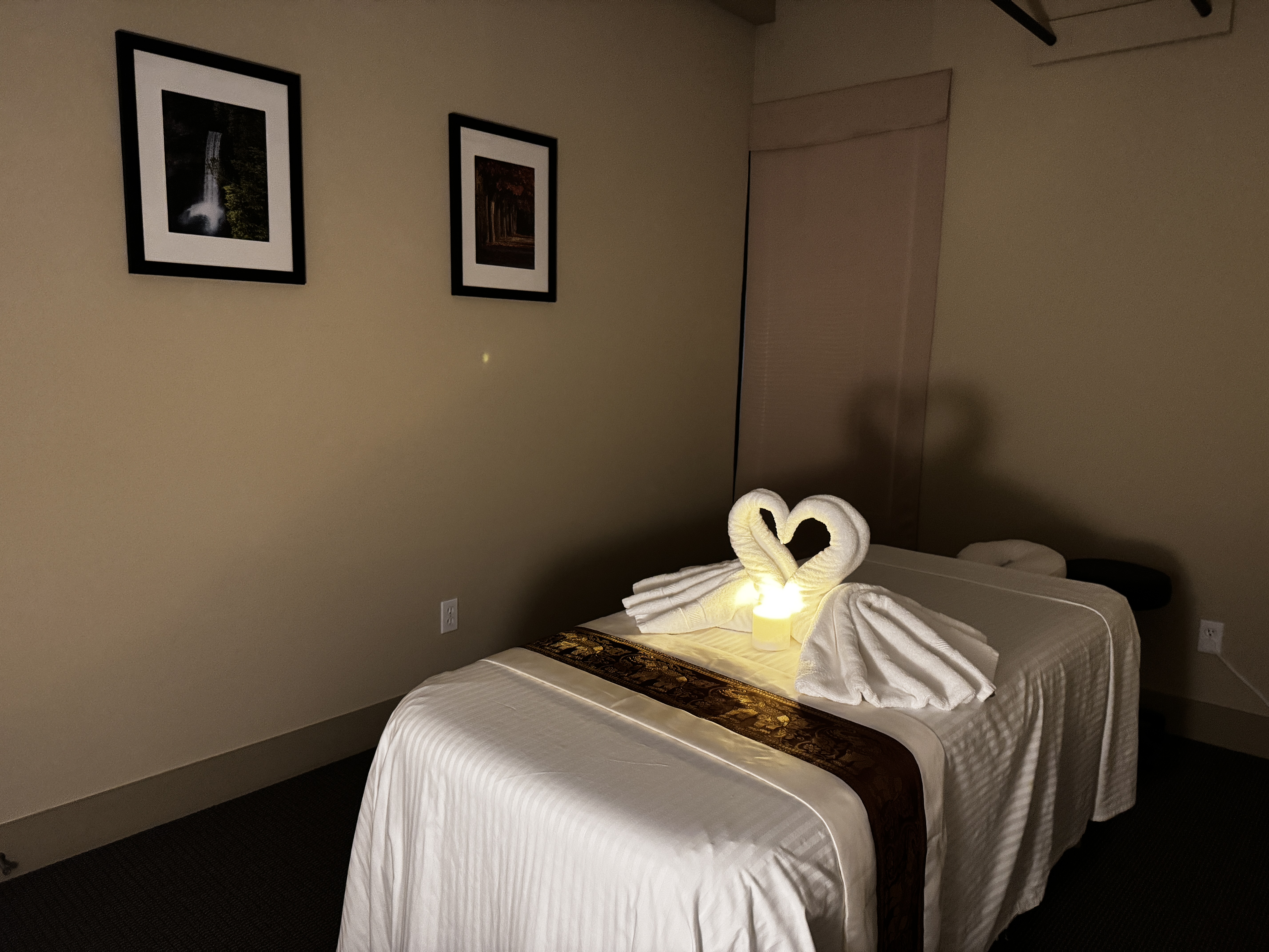 Elegant single treatment room with luxury spa amenities
